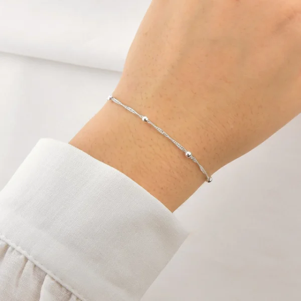 Pulseira Cingapura Bolinhas 3mm de Prata - Imagem 2